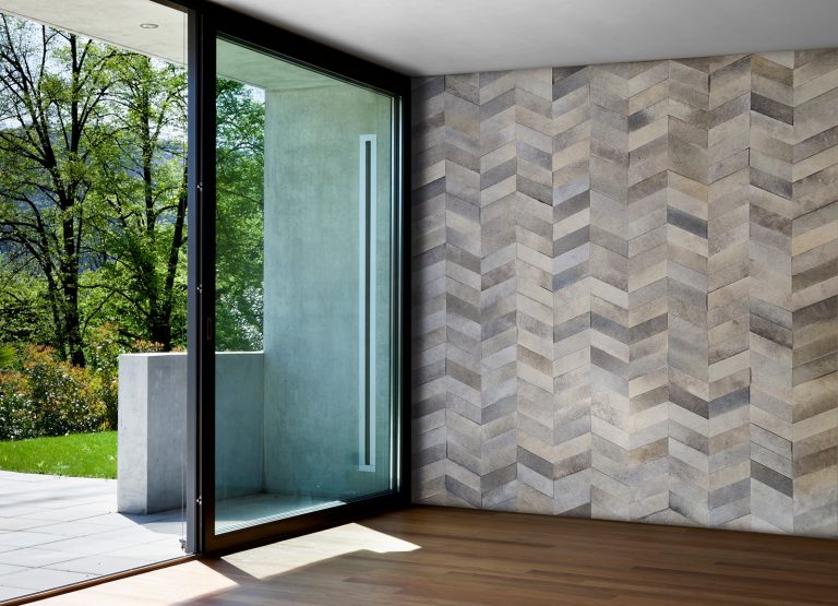 Cowhide Wall Covering Panels - Herringbone Design - Mix Grey