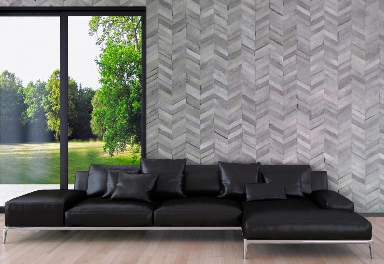 Leather Wall Designs / Grey Chevron design in Hair on Hide Leather adds warmth and texture to every room