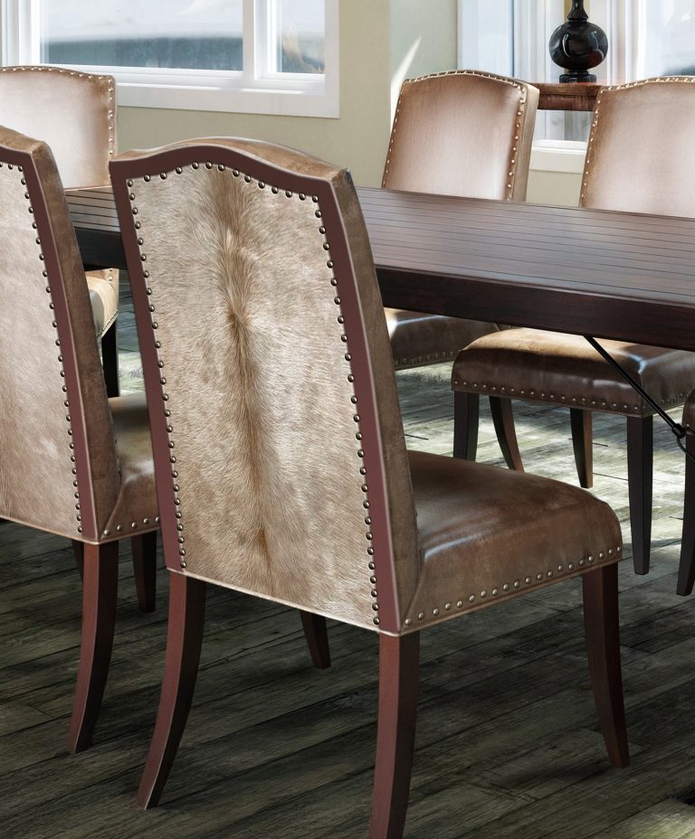 Large Cowhide Tiles with the spine add a luxurious touch for interior design chairs, sofas and ottomans