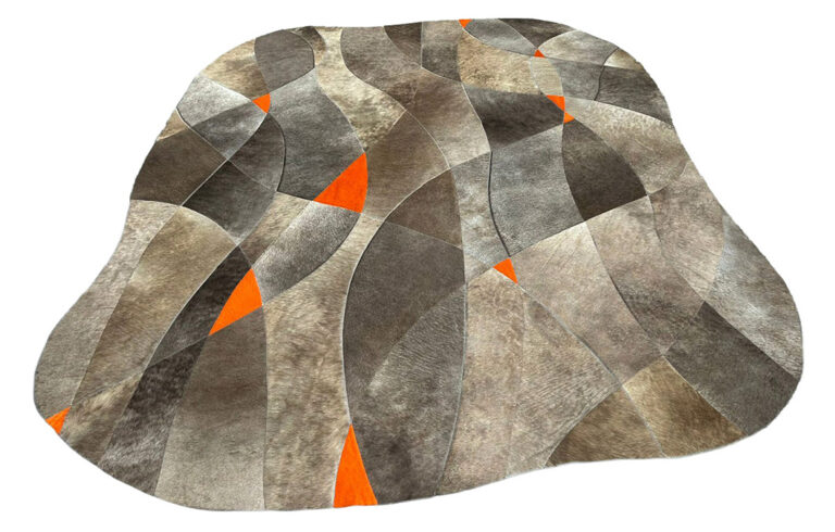 Irregular Shaped Rug - Large Patches - Dark Sand & Dyed Orange