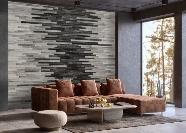 Custom Cowhide Wall Panel in Natural Neutral Grey Tones