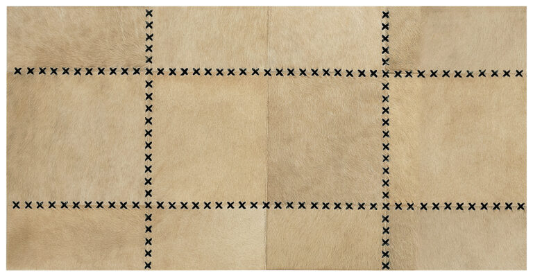 Light Beige Tiento Cowhide Patchwork Rug with Tiento finishes